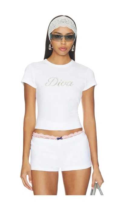 Frankies Bikinis X Devon Lee Carlson Diva Cotton Ribbed Tee Shirt In Fluff