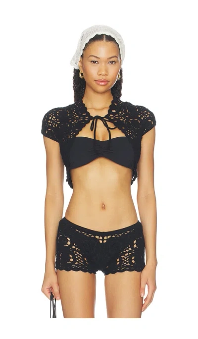 Frankies Bikinis X Devon Lee Carlson Pinky Promise Cotton Knit Bolero In Noir