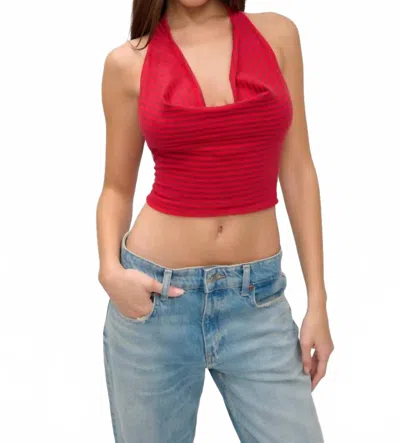 Frankies Bikinis X Jennie Briar Knit Halter Top In Spring Stripe In Red