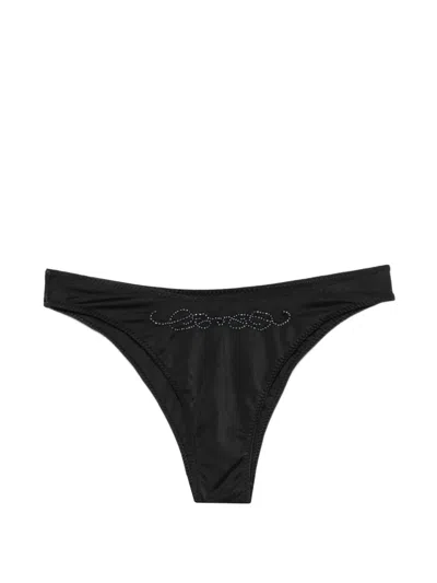 Frankies Bikinis X Jennie Dove Beaded-logo Bikini Bottoms In Black