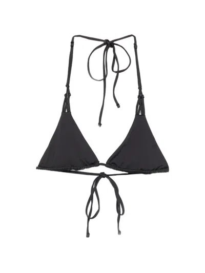 Frankies Bikinis X Jennie Kim Halterneck Bikini Top With Lattice Detailing In Black