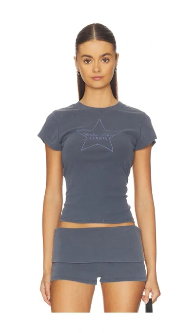 Frankies Bikinis X Jennie Eva Cotton Ribbed Tee Shirt In Gray