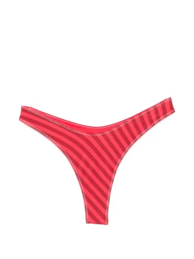 Frankies Bikinis X Jennie Full Moon Striped Satin Bikini Bottoms In Red