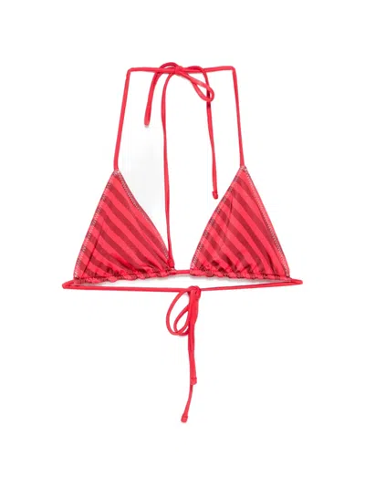 Frankies Bikinis X Jennie Nick Striped Triangle Bikini Top In Red