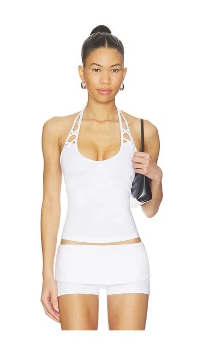 Frankies Bikinis X Jennie Nora Cotton Jersey Halter Top In White