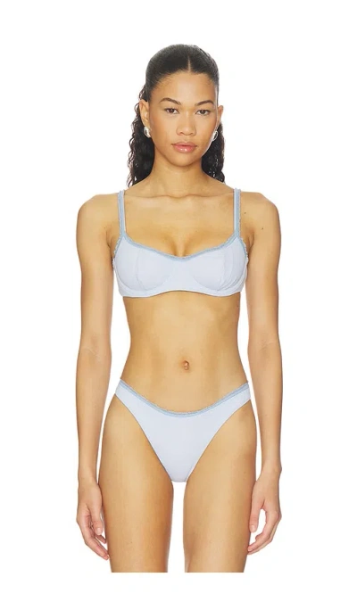 Frankies Bikinis X Paige Lorenze Cola Ribbed Bikini Top In Blue