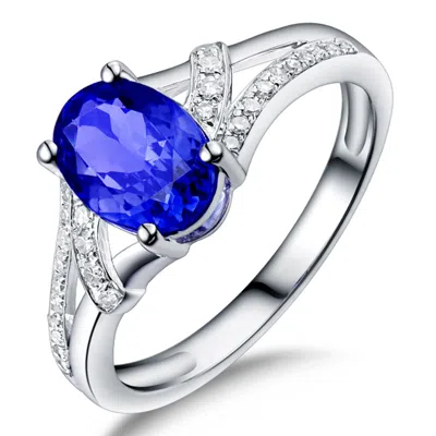 Pre-owned Frankjewelry Women Solid 14kt White Gold Diamond Wedding Oval Shape 6x8mm Blue Tanzanite Ring