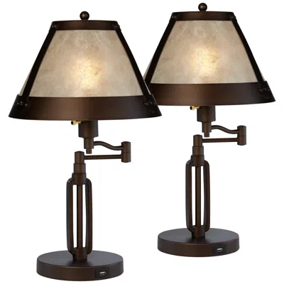 Franklin Iron Works 21 1/4" Mica Shade Swing Arm Usb Lamps Set Of 2
