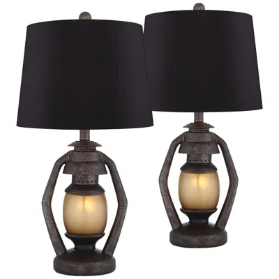 Franklin Iron Works 25 1/4" Miner Lantern Night Light Lamps Set Of 2