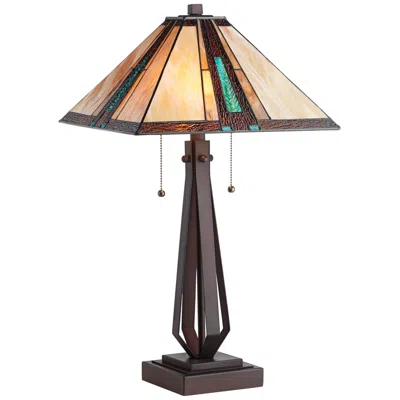 Franklin Iron Works 25" Mission Bronze Tiffany-style Glass Table Lamp