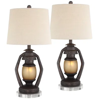 Franklin Iron Works 26 1/4" Rustic Miner Lamps Set With Acrylic Risers