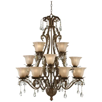 Franklin Iron Works 39" Roman Bronze And Crystal Tiered Chandelier