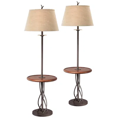 Franklin Iron Works 63 1/2" Twist Base Wood Table Floor Lamps Set Of 2