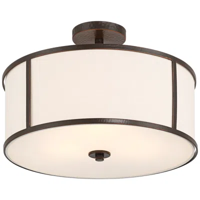 Franklin Iron Works Alec 18" Wide Hammered Antique Brass Rustic Modern Ceiling Light In White