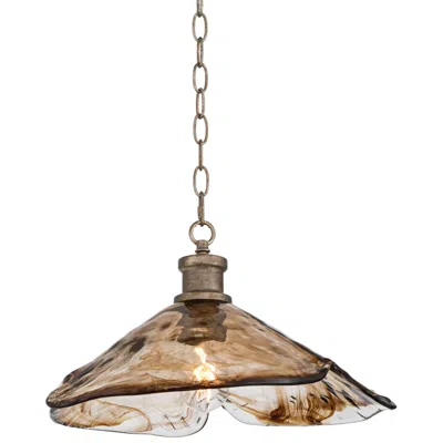 Franklin Iron Works Amber Scroll 16 1/2" Wide Bronze And Amber Glass Traditional Pendant
