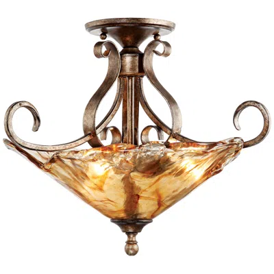 Franklin Iron Works Amber Scroll 20 1/4" Wide Art Glass Ceiling Light