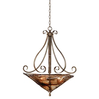 Franklin Iron Works Amber Scroll 24 3/4" Artisan Glass Pendant Light