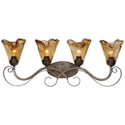 Franklin Iron Works Amber Scroll 29 1/2" Glass And Bronze Bath Light