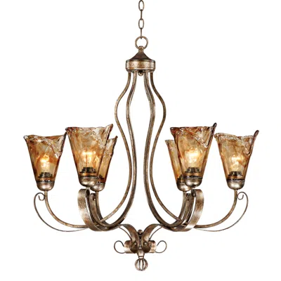 Franklin Iron Works Amber Scroll 31 1/2" Wide Golden Bronze Chandelier
