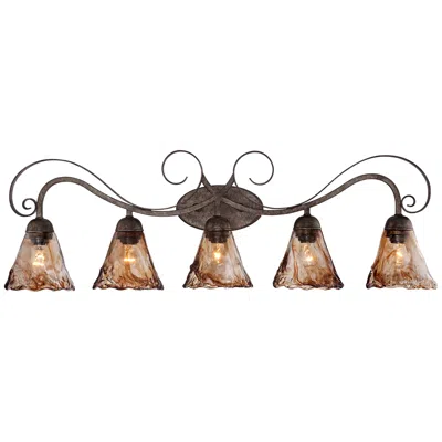 Franklin Iron Works Amber Scroll 37 1/4" Glass And Bronze Bath Light