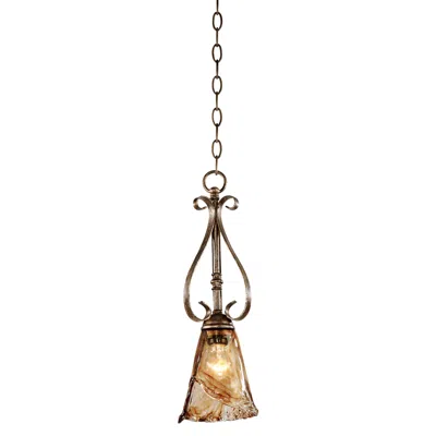 Franklin Iron Works Amber Scroll 6" Wide Bronze And Amber Glass Traditional Mini Pendant