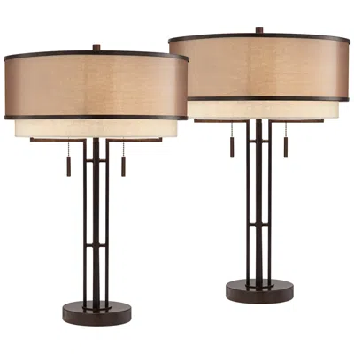 Franklin Iron Works Andes Bronze Double Shade Industrial Lamps Set Of 2