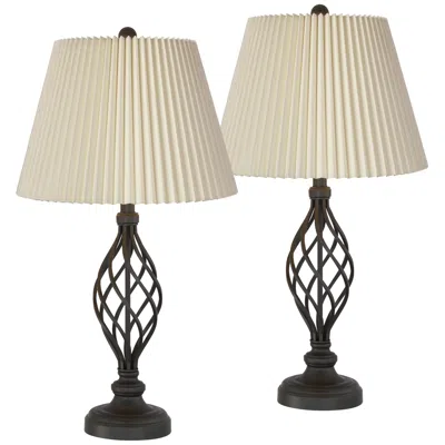 Franklin Iron Works Annie 28" Bronze Lamps With Ivory Shades Set Of 2