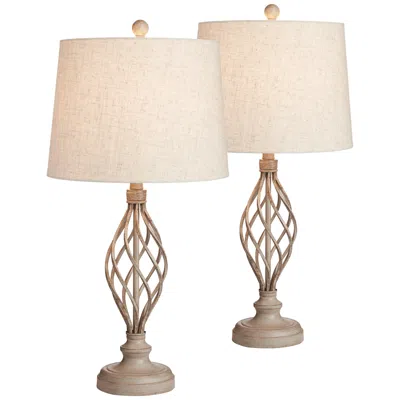Franklin Iron Works Annie 28" Sand Iron Scroll Table Lamps Set Of 2