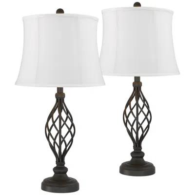Franklin Iron Works Annie 28" White And Iron Scroll Lamps Set Of 2
