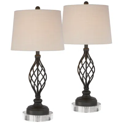 Franklin Iron Works Annie 29 1/2" Iron Scroll Table Lamps With Round Acrylic Risers