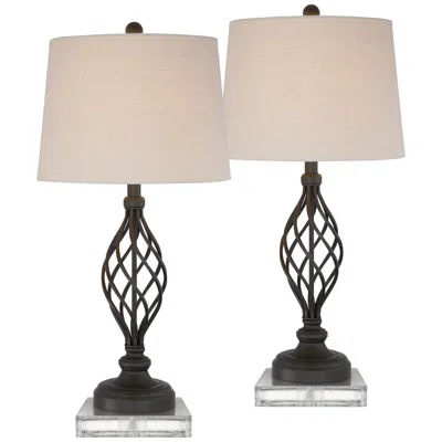 Franklin Iron Works Annie 29 1/2" Iron Scroll Table Lamps With Square Acrylic Risers