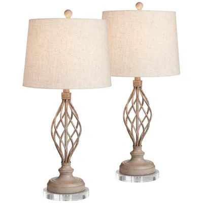 Franklin Iron Works Annie 29" Sand Scroll Lamps Set With Round Risers