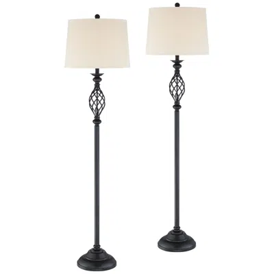 Franklin Iron Works Annie 63" Bronze Iron Scroll Floor Lamps Set Of 2
