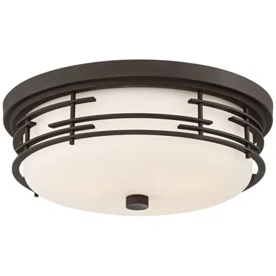 Franklin Iron Works Arlen 14" Bronze And White Glass Ceiling Light