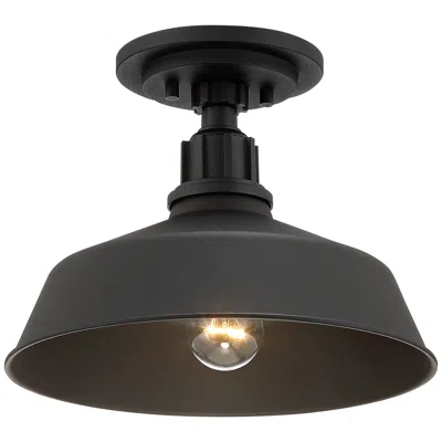 Franklin Iron Works Arnett 12" Wide Textured Black Barn Ceiling Light