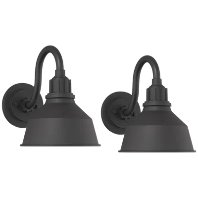 Franklin Iron Works Arnett 8" Wide Black Outdoor Wall Light Set Of 2