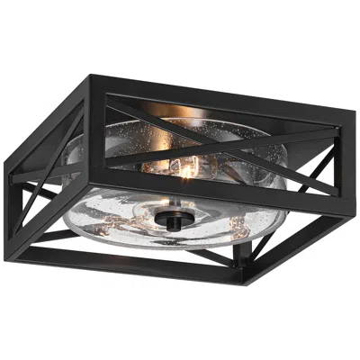 Franklin Iron Works Becker 12" Black And Seeded Glass Ceiling Light