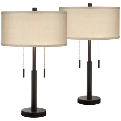 Franklin Iron Works Bernie 25" Bronze Usb Table Lamps Set Of 2