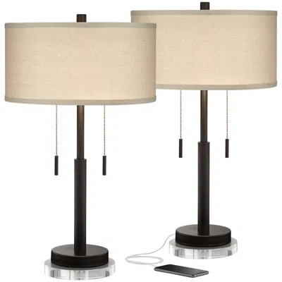 Franklin Iron Works Bernie 26" Bronze Usb Lamps With Acrylic Risers