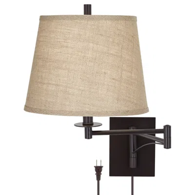 Franklin Iron Works Brinly Burlap And Brown Plug-in Swing Arm Wall Lamp