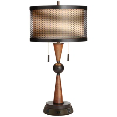 Franklin Iron Works Bronze And Cherry Table Lamp With Usb Workstation Base