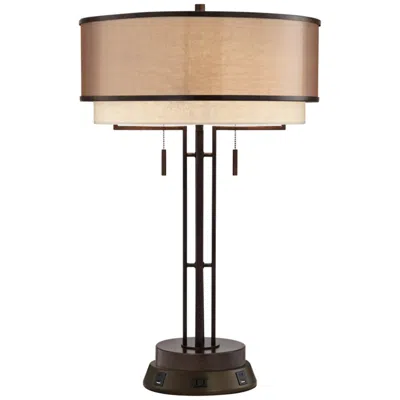 Franklin Iron Works Bronze Table Lamp With Usb And Outlet Workstation Base