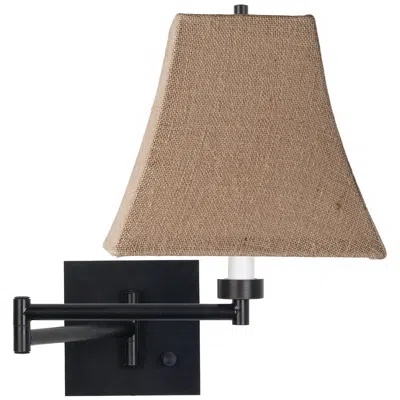 Franklin Iron Works Burlap And Espresso Plug-in Swing Arm Wall Lamp