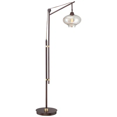 Franklin Iron Works Calyx Industrial Cognac Glass And Bronze Led Floor Lamp With Usb Dimmer
