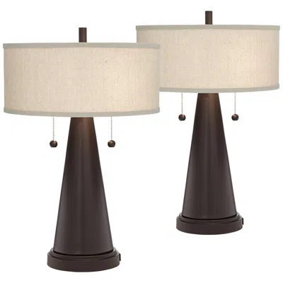 Franklin Iron Works Craig 23" Bronze Usb Table Lamps Set Of 2