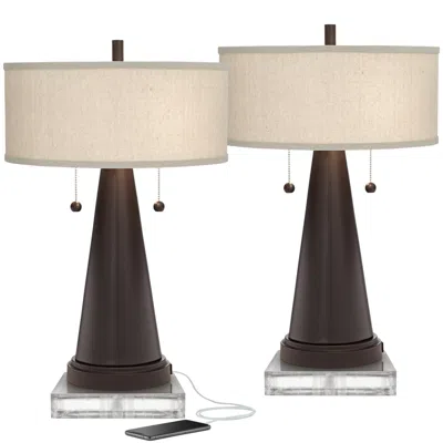 Franklin Iron Works Craig 24 1/2" Bronze Usb Table Lamps With Risers