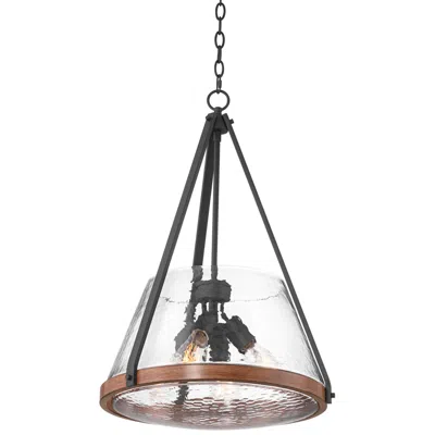 Franklin Iron Works Dana 19 1/2" Black And Wood 4-light Ring Pendant