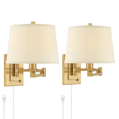 Franklin Iron Works Easley 15" High Warm Gold Plug-in Swing Arm Wall Lamp Set Of 2