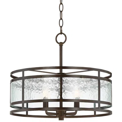 Franklin Iron Works Elwood 20" Textured Glass And Bronze Drum Pendant