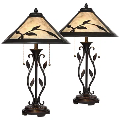 Franklin Iron Works Feuille 23 3/4" Leaf And Vine Mica Shade Lamps Set Of 2